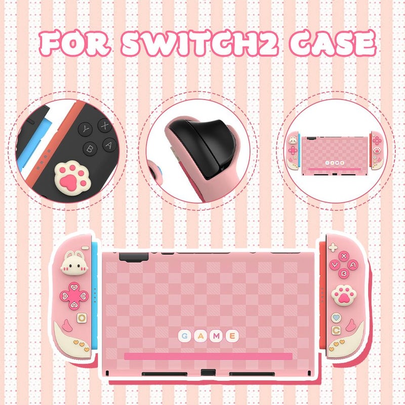 Cute Rabbit Pink Case for Nintendo Switch 2, 2025 New Model Compatible, PC Split Protective Cover, Full Protection, Slim & Shock - Resistant, Easy to Install & Remove, Anti - Scratch & Anti - Dust - Image 4